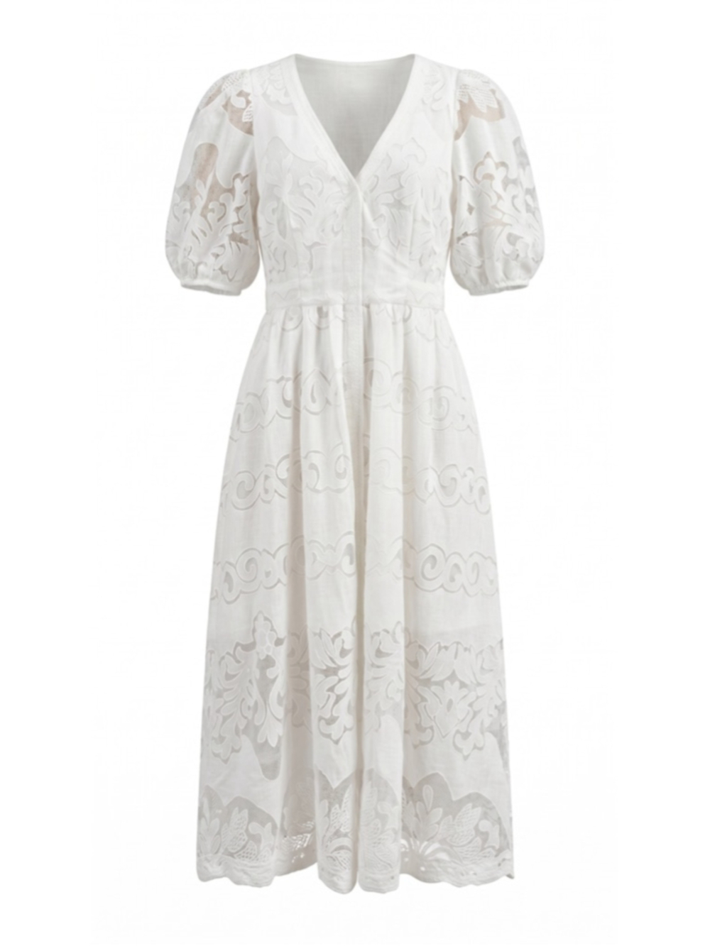 Ted Baker London NWT Agnel White Lace Puff Sleeve Midi Dress Size 3 US 8
